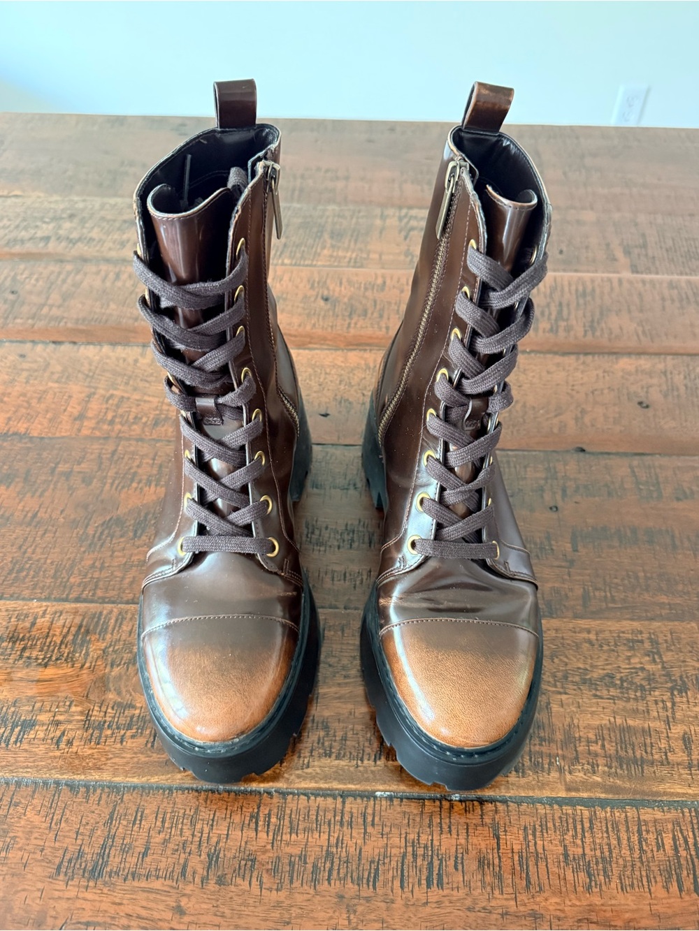 Michael Kors Brown Distressed Lace-Up Combat Boots SZ.7